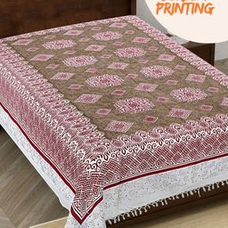 HASHCART White & Brown Printed 210 TC Pure Cotton Queen Single Bedsheet 2.30 m x 1.52 m-16