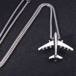 Bling Queen Silver Silver-Plated Airplane Necklace-39