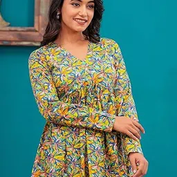 LABEL ADRIJA Printed V-Neck Pure Cotton Handloom Kurti-picture-8