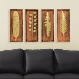 vedas Mystic Indiana Gold Toned & Brown 4 Pieces Floral Metal Wall Decors-image-82