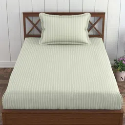 Trance Home Linen Cream Striped Pure Cotton 200 TC Single Bedsheet Set-1.98 m x 91 cm-image-42