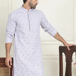 Anouk Purple Geometric Embroidered Sequinned Work Mandarin Collar Straight Kurta-image-84