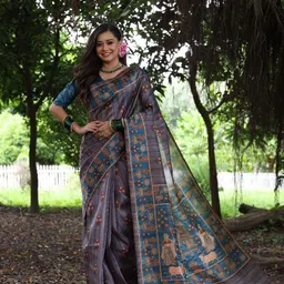 Anouk Kalamkari Woven Design Zari Tussar Saree-image-33