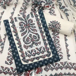 SALWAR STUDIO Floral Printed Mirror Work Pure Cotton Unstitched Dress Material-image-1