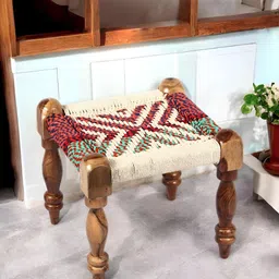 Ikiriya White & Brown Wooden Square Stool-24