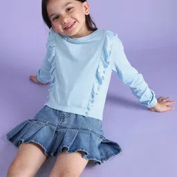 U.S. Polo Assn. Kids Brand Logo Embellished Ruffles Pure Cotton Top-picture-49