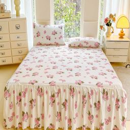 JC HOME Off White & Pink Floral Printed 140 TC Queen Bedsheet Set 2 m x 1.5 m-image-75