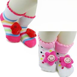 NESKA MODA 6 To 12 Months Baby Set Of 2 Pair Cotton Anti Slip Face Ankle Socks/ Booties-image-92