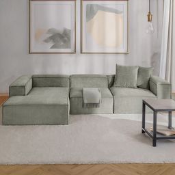 nestroots ElegantEdge Grey 3 Seater Corduroy L Shaped Sofa-41