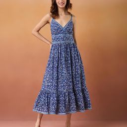 Fabindia Women Tropical Printed Fit & Flare Midi Dress-image-82