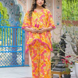 Aujjessa Mustard Multi Printed Pure Cotton Maternity Feeding Kaftan Co-Ords-picture-20