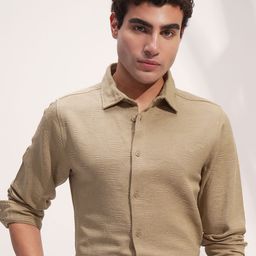HIGHLANDER Men Slim Fit Textured Spread Collar Casual Shirt-picture-45