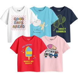BonOrganik Girls Pack Of 5 Graphic Printed Pure Cotton T-shirt-picture-39