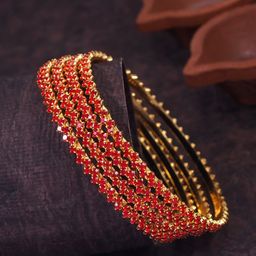 SGA FASHION Set Of 4 Gold-Plated American Diamond Stones Studded Bangles-18
