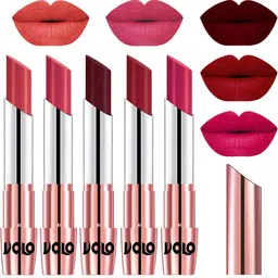 VOLO Set Of 5 Creme Matte Lipsticks 3.5g-Peach 33-Pink 41-Maroon 42-Red 43-Passion Pink 44-20