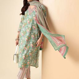 Anouk Floral Printed Regular Pure Cotton Kurta with Trousers & With Dupatta-7