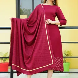 SIPET Round Neck Straight Kurta With Pyjamas And Dupatta-image-8