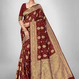 SHOP DROP Woven Design Zari Pure Silk Banarasi Saree-image-80