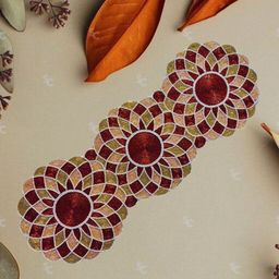 YWULY Maroon & Peach-Coloured Embroidered Table Runner-14