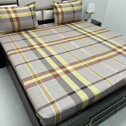 Pure Decor Grey & Yellow 250 TC Queen Bedsheet with 2 Pillow Covers-image-77