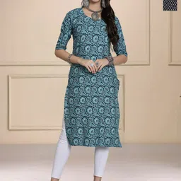 HERE&NOW Selection Of 2 Floral Printed Round Neck Straight Kurtas-picture-28