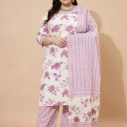 KALINI Floral Printed Pure Cotton Straight Kurta With Trousers & Dupatta-49