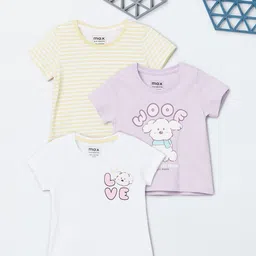 max Girls 3 Printed V-Neck Applique T-shirt-image-91