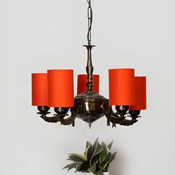 Devansh Orange Round cotton shade with Antique Golden Chandelier Metal Ceiling Lamp-image-96