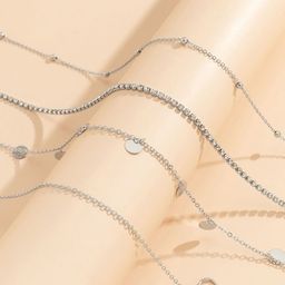 Fabme Set Of 4 Silver-Plated Artificial Stones Studded Waist Chains-image-95