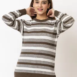 LEZA Women Striped Pullover with Embroidered Detail-image-79