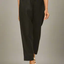 Silvertraq Women Solid Regular Fit High-Rise Linen Tapered Trousers-image-58