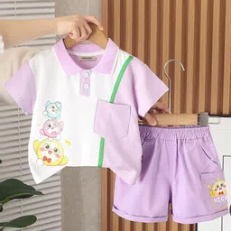 INCLUD Boys Cartoon Graphic Printed Polo Collar T-Shirt With Shorts-18