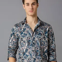 MARK & ALBERT Men India Slim Fit Spread Collar Floral Printed Cotton Casual Shirt-image-82