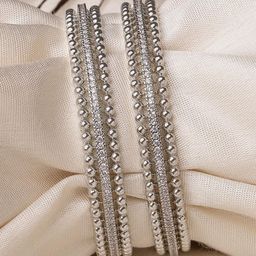 KARATCART Set Of 2 Silver-Plated Cubic Zirconia Studded Bangles-2