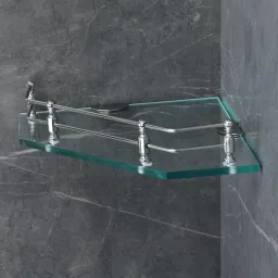 Diamond Transparent Glass Storage Corner Shelf, Bathroom Shelves (12 x 12 Inch) Glass, Stainless Steel Wall Shelf-image-40