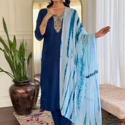 THE52 Women Embroidered Regular Kurta with Trousers & With Dupatta-image-15