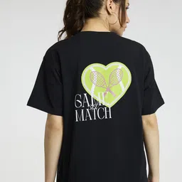 CAVA Women Black Love All Oversized Printed Cotton-Spandex Tee-picture-35