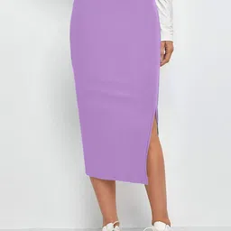 DIMPY GARMENTS Solid Side-Slit Pencil Midi Skirt-image-70