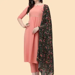THE FAB FACTORY Notch Neck Anarkali Kurta With Trousers & Dupatta-picture-3