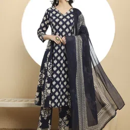 Yufta Women Floral Printed Regular Gotta Patti Pure Cotton Kurta with Trousers & With Dupatta-image-65