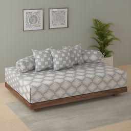 SWAYAM Grey & White 6 Pieces Striped Printed Cotton Diwan Set-57