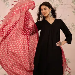 InWeave Women Regular Kurta with Palazzos & With Dupatta image 2