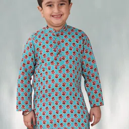 Sangria Boys Floral Printed Mandarin Collar Cotton Straight Kurta-45