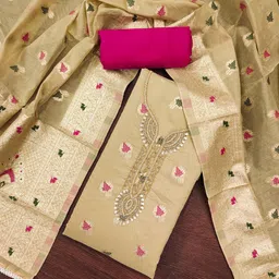 SHADOW & SAINING Floral Woven Design Beads And Stones Unstitched Dress Material-image-10