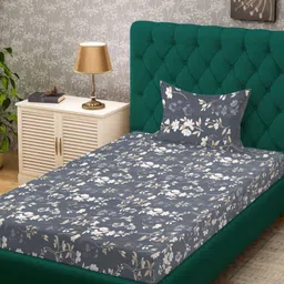 KLOTTHE Grey Floral Printed 300 TC Single Bedsheet With Pillow Cover 2.25 x 1.50 m-picture-44