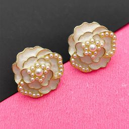 Lady Raiment Gold Plated Pearls Studded Floral Shaped Studs-38