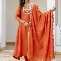 zinzraa Women Ethnic Motifs Embroidered Thread Work Kurta with Trousers & With Dupatta-image-21