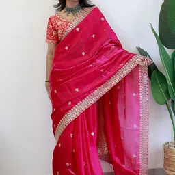 Anouk Floral Embroidered Organza Saree-image-34
