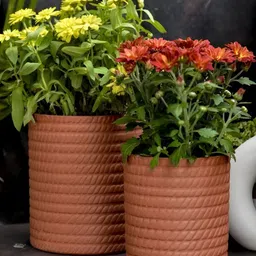 The handicraftian 2Pc Brown Zig Zag Planter Set-32