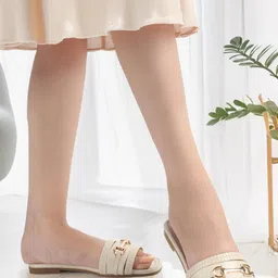 CORSICA Women Horse Bit Buckle Cream Open Toe Flats-picture-39